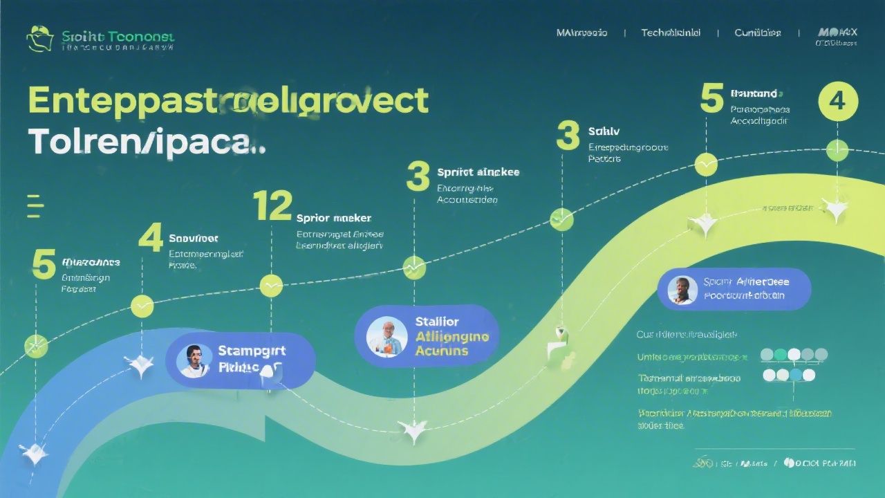 Timeline graphic featuring numbered milestones, sprint checkpoints, and stakeholder alignment workshops guiding structured rollout of enterprise-grade project accounting platform for technology consultancy